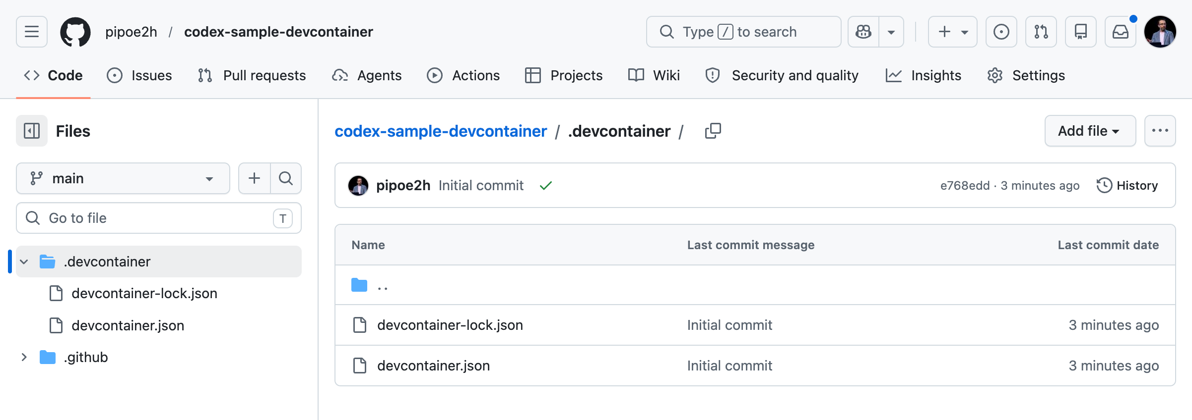 Diagram showing a local machine opening a repository into a dev container, which then runs consistent tooling for a customer or demo environment